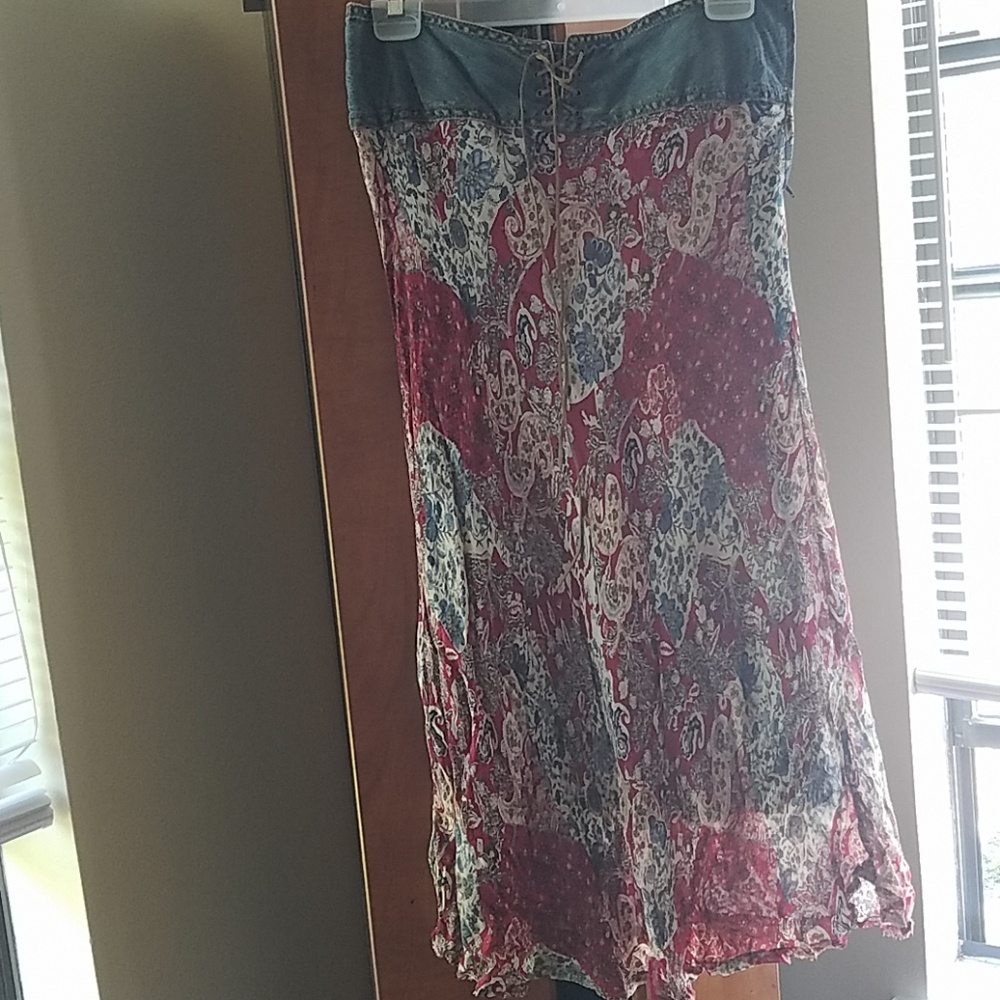Paisley and denim chiffon skirt.